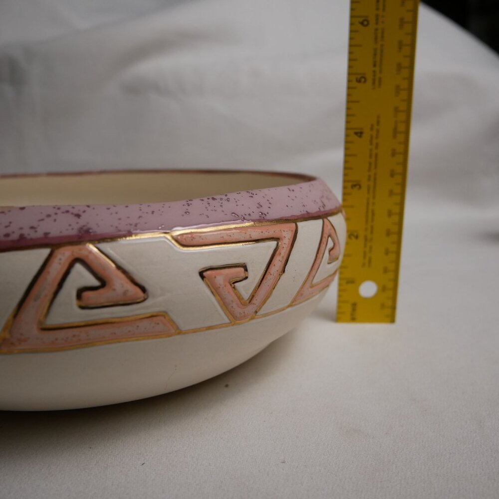 Koshari Studios Handmade Ceramic Bowl With Unique Geometric Pattern & Pink Accen - Picture 9 of 9
